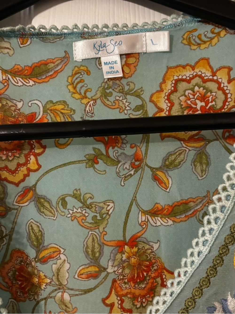 Kyla Seo Light Blue & Orange Floral Home Accent Panel